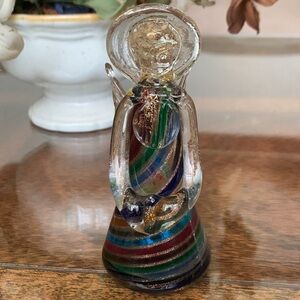 Murano Latticino Glass Angel Figurine Vintage Rare Italian Art Gold Flecks